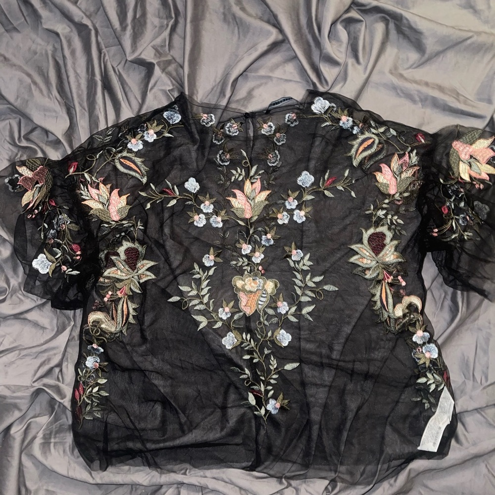 Zara women's sheer floral blouse